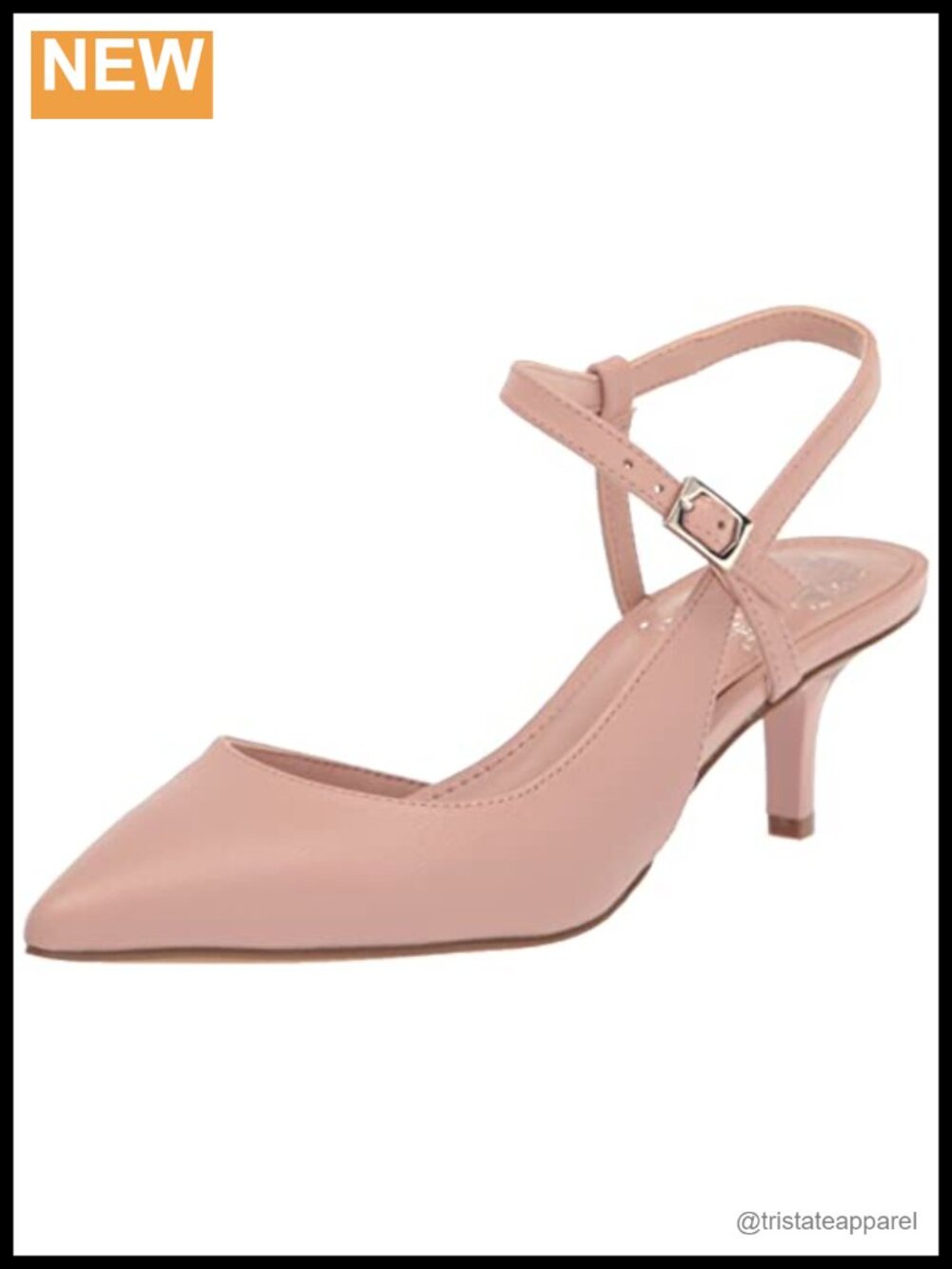 Leather Kitten Heel Pump with Buckle Closure and Pointed Toe